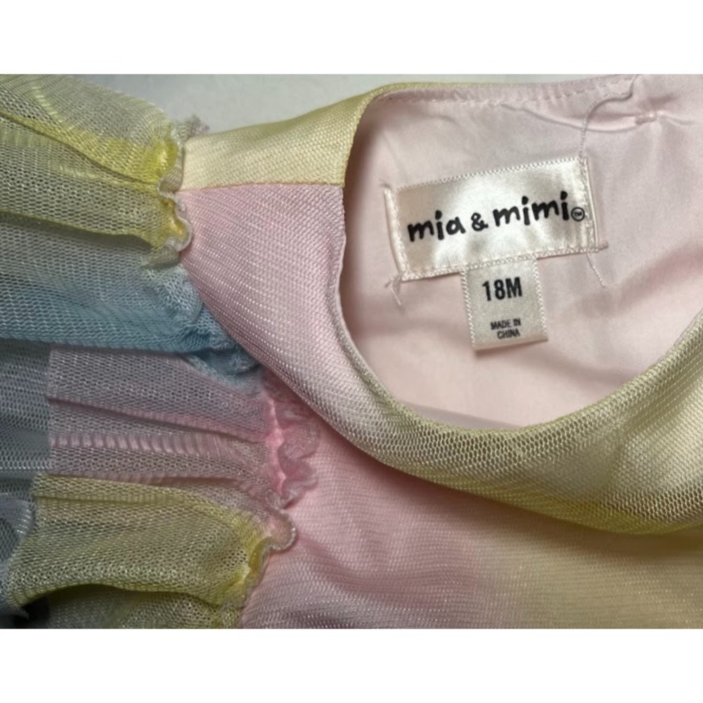 Mia & Mimi Baby Girl Dress 18 Mos Pastel Rainbow Polyester NWOT - Picture 2 of 6